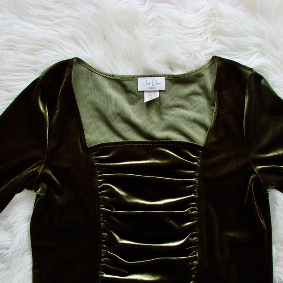 Jon Den Tops - Vintage Green Velvet Top Ruched Whimsigoth Fairy Rich Party Petite Medium